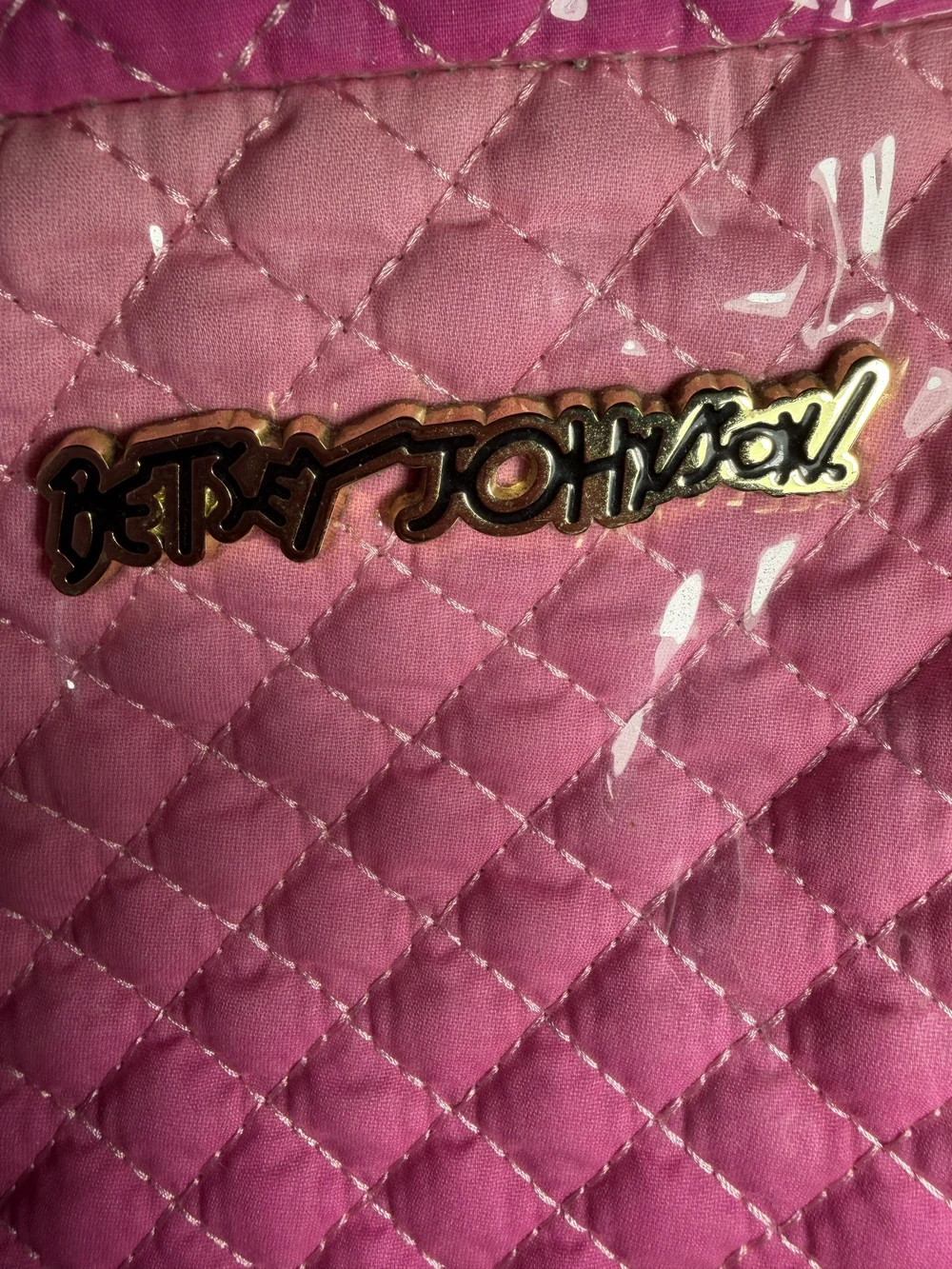 Betsey Johnson Quilted Large Bright Pink Make-Up Bag with Wristlet